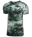 Herren Rundhals Vintage Waschung Washed T-Shirt Kurzarm Slim Fit Design Fashion Top Print Shirt 103, Farbe:Khaki, Größe:M