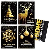 Weihnachtskarten mit Umschlag 12er Set, Modern Weihnachtskarte mit 4 Motive, Hochwertig Christmas Cards, Klappkarten Weihnachtspostkarten, Weihnachtsgruß, Frohe Weihnachten Karte, Merry C