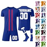 LILIHOT Personalisiert Fußballtrikot Kinder Erwachsene Fusstball Shorts Socks&trikots 3 Teiliges Set,mit Namen Teamname Nummer Logo Atmungsaktiv Sport Tshirt Trainingsanzug Fantrikot(#A Dark Blue)