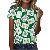 Klassisches, vielseitiges, kurzärmliges Mahjong-T-Shirt mit Rundhalsausschnitt für Damen 2 Lederhemd Damen Schwarz (Beige, L)