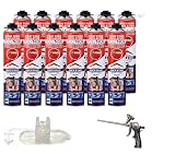 POLYNOR PUR-Wärmedämmung in der Dose PRO – Set – 12 Schaumstoffe – Schaumpistole – Sprühbare Wärmedämmung – Dämmung von Wänden, Dächern, Decken, Rohren – Aerosol 750