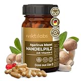 Viktilabs© Mandelpilz - Agaricus blazei - Kapseln hochdosiert - 400mg Mandelpilz Extrakt + 110mg Pulver pro Kapsel | Vitamin C aus Acerola-Kirschen | 6-Monats-Vorrat | Entwickelt in D