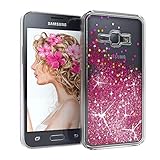 EAZY CASE Hülle kompatibel mit Samsung Galaxy J1 (2016) Schutzhülle mit Flüssig-Glitzer, Handyhülle, Schutzhülle, Back Cover mit Glitter Flüssigkeit, aus TPU/Silikon, Transparent/Durchsichtig, Pink