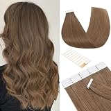 TESS Tape Extensions Echthaar Klebeband Haarteile Tape in Haarverlängerung Remy Human Hair Extensions Glatt 10 Stück 12'(30cm)-20g #6 Hellb