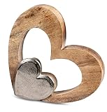 formano Deko Herz aus Alu Mango Holz zum Stellen 18 cm Tischdeko Dekoration dekorativer Herz Aufsteller Moderne Tischdeko für Wohnzimmer, Regal & Fensterbank, stilvolle Geschenk