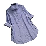 Damen-T-Shirts, kariert, unregelmäßig, seitlicher Knopfsaum, lockeres Hemd, schwarze Oberteile für Damen, blau, S