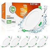 ALUSSO LED Einbaustrahler 230V Dimmbar Flach LED Spots 7W IP65 Deckenspots 68mm Warmweiß Neutralweiß Kaltweiß Einbauleuchten für Badezimmer Küche Wohnzimmer, Weiss, 6er S