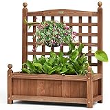 COSTWAY Blumenkasten mit Rankgitter, Pflanzkasten Holz, Hochbeet mit Spalier, Blumenkübel Rankhilfe, Gartenspalier Rankkasten für Kletterpflanze, Garten Terrasse Hinterhof, 64,5 x 28 x 75 cm, B