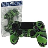 Assecure Pro Soft Silikon Griff Schutzhülle für Sony PS4 Controller Gummi Bumper case mit geriffeltem Griff - Camouflage camo grün & schw