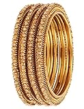 Touchstone „Golden Bangle Collection“ Armreif-Armbänder im indischen Bollywood-Stil, handverziert mit gelben Strasssteinen und Maserung, 4er-Set für Damen in antikem G