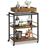 VASAGLE Servierwagen, Küchenwagen, abnehmbares Tablett, mit verstellbaren Füßen und Rollen, Küchenregal, Stahlrahmen, 40 x 72 x 86 cm, Industrie-Design, vintagebraun-schwarz LRC72X