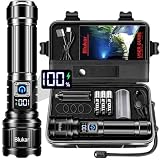 Blukar Taschenlampe LED Aufladbar, Extrem Hell Hohe Helligkeit Taschenlampen Zoombare Handlampe mit 5 Lichtmodi, IP67 Wasserdicht Flashlight Torch für Camping, Outdoor, N