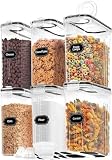 Skroam Müslibehälter, 6 Stück, luftdichte Frischhaltedosen mit Deckel, Kunststoff, Müsli-Spender für Küche und Speisekammer, Organizer und Aufbewahrung, Messbecher und 20 Etik