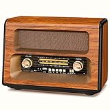 PRUNUS J-199 Retro Radio Bluetooth, AM/FM/SW Nostalgie Radio mit 3-Wege-Stromversorgung - Akku, Batterie oder Steckdose, unterstützt USB/TF