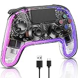 BRHE Controller Für PS4 Mit 4 Farblich Einstellbarem LED-Atemlicht,6-Achsen-Sensoren/ProgramMierung Funktionen,Wireless Controller Gamepad Joystick (Weiß)
