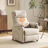 Bonnlo Relaxsessel Fernsehsessel Elektrisch Massagesessel mit Liegefunktion, 2-Punkt-Massage & Wärmefunktion, USB-C & USB-A Anschlüsse, 1 Seitentasche, Kratzfestes Leder, Beig