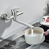 Rozin Wasserhahn Küche Wandmontage Gebürstetes Nickel Kalt Heiß Einhebelmischer Zwei Löcher Edelstahl Küchenarmatur Wandmontage, 23cm 360° Schwenk