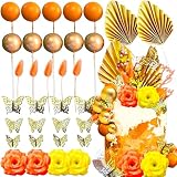 JeVenis Orange Kuchen Dekoration Sonnenblume Kuchen Topper Schmetterling Palmblätter Orange Kugeln Kuchen Dekoration für Hochzeit Brautdusche Geburtstag