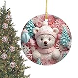 Bärenschmuck für den Weihnachtsbaum, süßer Bären-Weihnachtsschmuck - 2D-Acryl-Weihnachtsbaum-Pinguin-Schild-| Doppelseitiger Druck Acryl-Pinguin-Elch-Weihnachtsmann-O