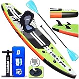 Stand up Paddling Board Aufblasbare SUP Board Set, inkl. Kajak Sitz, 330x76x15cm, Tragkraft bis 150Kg, Cam Halterung, Integrierte Kick-Pad, 3 Finnen, Verstellbares Doppel-Paddel, Komplettes Zubehö