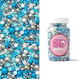 Zuckerstreusel mix „Frozen Heart“ 100g, Für Eis, Kekse, Kuchen, Cupcakes, Torten, Dessertdekoration, weiße, blaue und silberne Streusel, essbare Kuchen Dekor SD