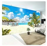 Benutzerdefinierte HD Strand Kokospalme Landschaft Fototapete für 3D Wohnzimmer Schlafzimmer Wand Home Decor 3D große Wandbild Wandverkleidung * 150 cm x 105 cm (59,1 x 41,3 Zoll)