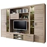 trendteam smart living - Mondeo - Wohnwand - Eiche - Anbauwand mit 4 Türen, 5 offenen Fächern, 3 Klappen und 7 Einlegeböden - (BxHxT) 291 x 197 x 41 cm -viel Stauraum für Ordnung