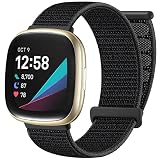 Ouwegaga Armband Kompatibel mit Fitbit Versa 3/Versa 4 Armband/Sense/Sense 2 Armband, Weiche Nylon Verstellbare Geflochtene Ersatzgurte Kompatibel mit Fitbit Versa 4/3/Sense für Damen Herren, Schw