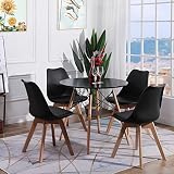 H.J WeDoo Tisch und Stühle Set, Essgruppe Schwarz Tisch mit 4 Schwarzer Stühlen für Esszimmer Küche W