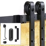 Signstek Schiebetür Komplettset - Schiebetürbeschlag für Schiebetürsystem mit 200cm Schiebetür Schiene, Scheunentorgriff und 2 Hakenschloss, J-F