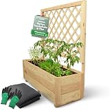 holz4home® Pflanzkasten mit Rankgitter M aus Kiefernholz I 34x98x104 cm I inkl. Gartenhandschuhe & Vlies I Pflanzkübel mit Spalier I Hochbeet für Balkon als Sichtschutz I Blumenk