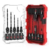 EZARC Senkbohrer-Set, 15 Stück konische Bohrer Senkbohrer mit 2 Holzlochbohrern 1/4' Sechskantschaft Schnellwechsel für Holzbearbeitung mit Aufbewahrungsbox
