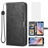 Asuwish Handyhülle für Samsung Galaxy S6 Hülle mit Folie Schutzfolie und Kartenfach Klappbar Leder Geldbörse Ständer Handyhüllen Panzerfolie S 6 6S SM-G920F Handy Hüllen Schutzhülle Phone Case Schw
