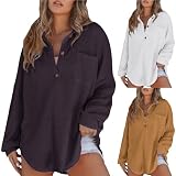 Strickpullover Damne Pullover Frauen Waffel Strickhemd Stricken Top T Shirts Einfarbig Langarm V-Ausschnitt Langarmshirts Casual Tuniken Top Wrap Longtops Damen Lange Sweatshirts(A2-Lila,XL)
