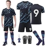 Fußballtrikot Kinder 2023/2024 Jungen Football Trikot Set, Schweißabsorbierenden Fußball Trikot Trainingsanzug Shirts Shorts und Socks, Nr.9 Jersey Fußballtrikot für Jungen M