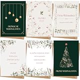 12 Weihnachtskarten mit Umschlag Set - Hochwertiges Klappkarten Set mit Sprüche - A6 Merry Christmas Cards - Weihnachtsbaum-Motiv für die schönsten Weihnachtsgrüße - Blanko Seiten zum Schreib