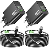 45W USB C Ladegerät, 2-Port Handy Schnellladegerät PD/PPS Mehrfach Netzteil, Kabel USBC Schnellladekabel für Samsung Galaxy S26 S25 S24 S23 Ultra 5G A56, iPhone 17 16 15, Charger 60W Ladekabel, 2Pack