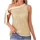 TRIGLICOLEUM Longbluse Damen lässig für Leggings Pailletten Oberteil Damen Sexy Schulterfrei Glitzer Top Party Tank Tops Mode Riemen Tanktop Lockere Passform Camisole Trägershirt Tanktops F