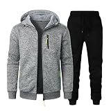 Trainingsanzug Herren Set Baumwolle Jogginganzug Einfarbig Tracksuit Kapuze Pullover mit Reißverschluss Sportanzug Casual Hausanzug Sport Anzug 2 Teilig Hoodie & Sporthose Activewear(Light Gray,L)