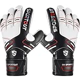 Sportout Torwarthandschuhe, Fußballhandschuhe mit Fingersave, Torwarthandschuhe Kinder,Herren mit rutschfeste 4mm Latex, Torwart Handschuhe für Kinder, Erwachsene und Jugendliche (Black, 6)