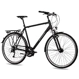 Airtracks Herren Trekking Fahrrad 28 Zoll Trekkingbike TR.2820 Trekkingrad City Bike 24 Gang Shimano ACERA RD-T3000 Kettenschaltung Nabendynamo Schwarz Matt- Herren 52cm Körpergröße 165-175