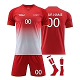 Fußballtrikot mit eigenem Namen Logo Nummer,Personalisierte Fußballtrikot Erwachsene Kinder, benutzerdefinierte Fussball Trikot Shorts Socken Jungen H