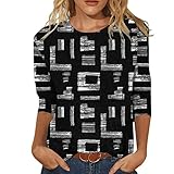 2025 - Lässige Mode für Damen, Schmetterlingsdruck, O-Ausschnitt, Dreiviertelärmel, Oberteile, T-Shirt-Bluse Damen T Shirt Mit Druck (Black, L)