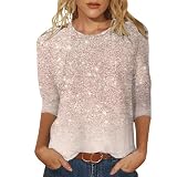 Festliche Oberteile Damen Pailletten 3/4 Arm Shirt Sexy Elegant Tops Glitzer Frauen Freizeitshirt Party Club Karneval Kostüme Rundhalsausschnitt Lockere Passform Glänzend B