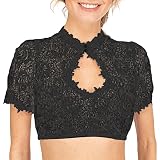 Nhainel Dirndlbluse Hochgeschlossen Damen Trachtenbluse Spitze weiß Dirndl Bluse Trachten Dirndlbluse Kurzarm Oktoberfest Dirndlblusen Halbarm Tracht B