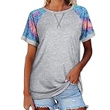 HOOUDO Sonderangebote Schnäppchen Kurzärmliges -T-Shirt mit Rundhalsausschnitt und Camouflage-Print für Damen Tunika Festlich Elegant Damen T-Shirt 3/4 Arm Tshirt Mit Schri Sale Angebote Bestellung
