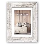 Moderner Echtholz Bilderrahmen für 20x30 cm / Din A4 Bilder - Shabby Chic Passepartout Fotohalter mit Holz-Rahmen in creme-weiß braun - Vintage Fotorahmen als Wohnzimmer Treppenaufgang Wanddek