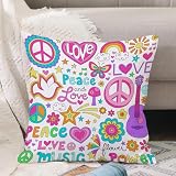 VJIZLOQB Kissenbezug 40x40cm Dekokissen Polyester Sofakissen,Kissenbezüge,für Sofa Schlafzimmer Wohnzimmer Outdoor Kissenhülle,Peace Love and a Dove Flower Power Groovy Psychedelic Notizbuch D