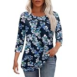 Sportlich-Elegantes Oberteil - Raffung an der Vorderseite mit 3/4-Ärmeln Bluseneinsatz Damen Blau XL