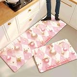 KüChenteppich Waschbar Rutschfest 2 Stück, Super absorbierend Rutschfestes Küchenmatten Teppich Läufer Küche Flur Set, Küchenläufer Küche Teppich Pink Fußmatte Küchen Teppiche 30x50cm+30x90cm 14-979